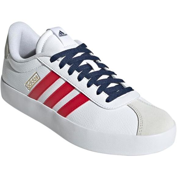 NWT adidas Men's Vl Court 3.0 Sneaker, White/Better Scarlet/Team Navy Blue-SZ 13 - Picture 1 of 5